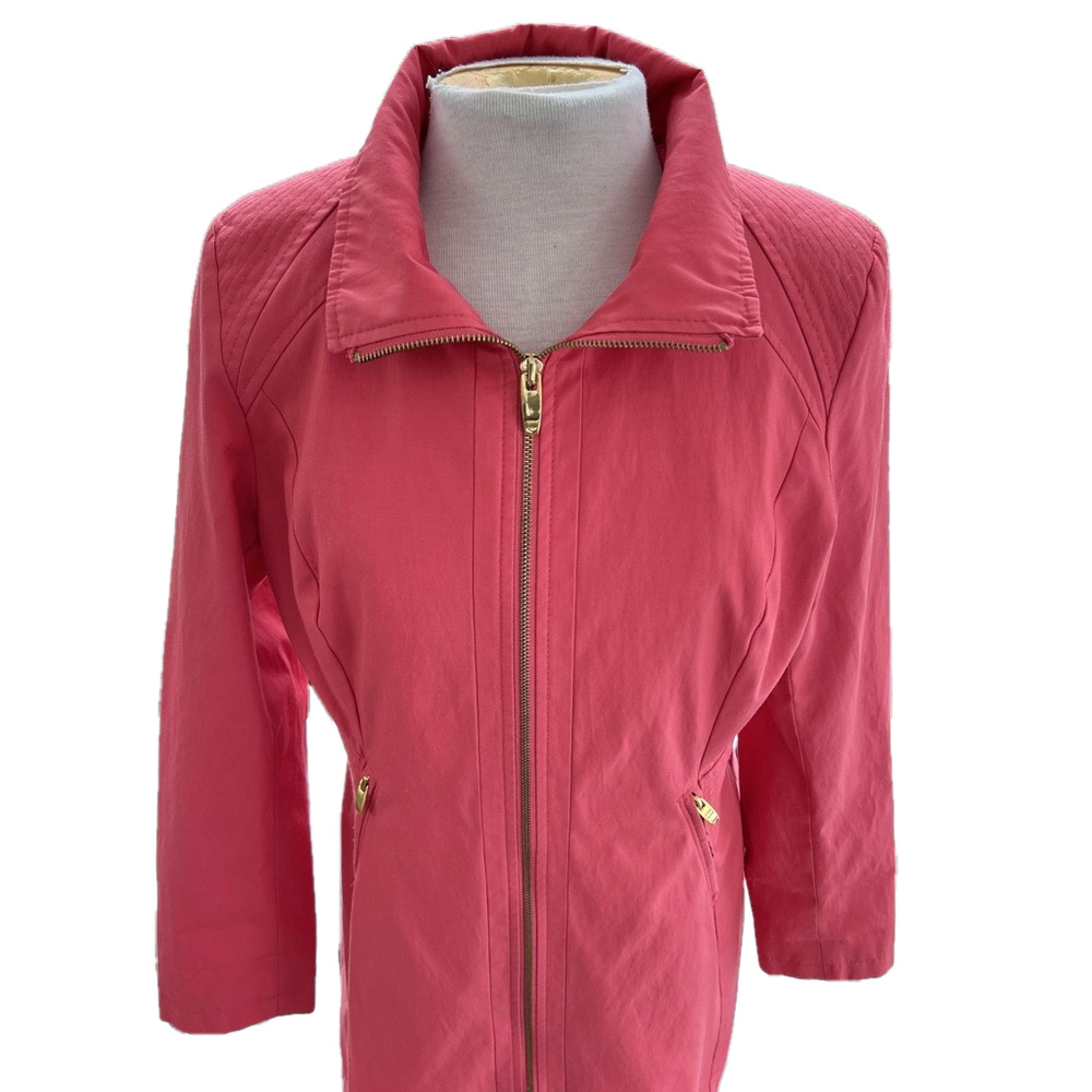 Via Spiga Rain Coat Coral Large Trench Coat Zip Up Water Repellent Women’s - Picture 2 of 16